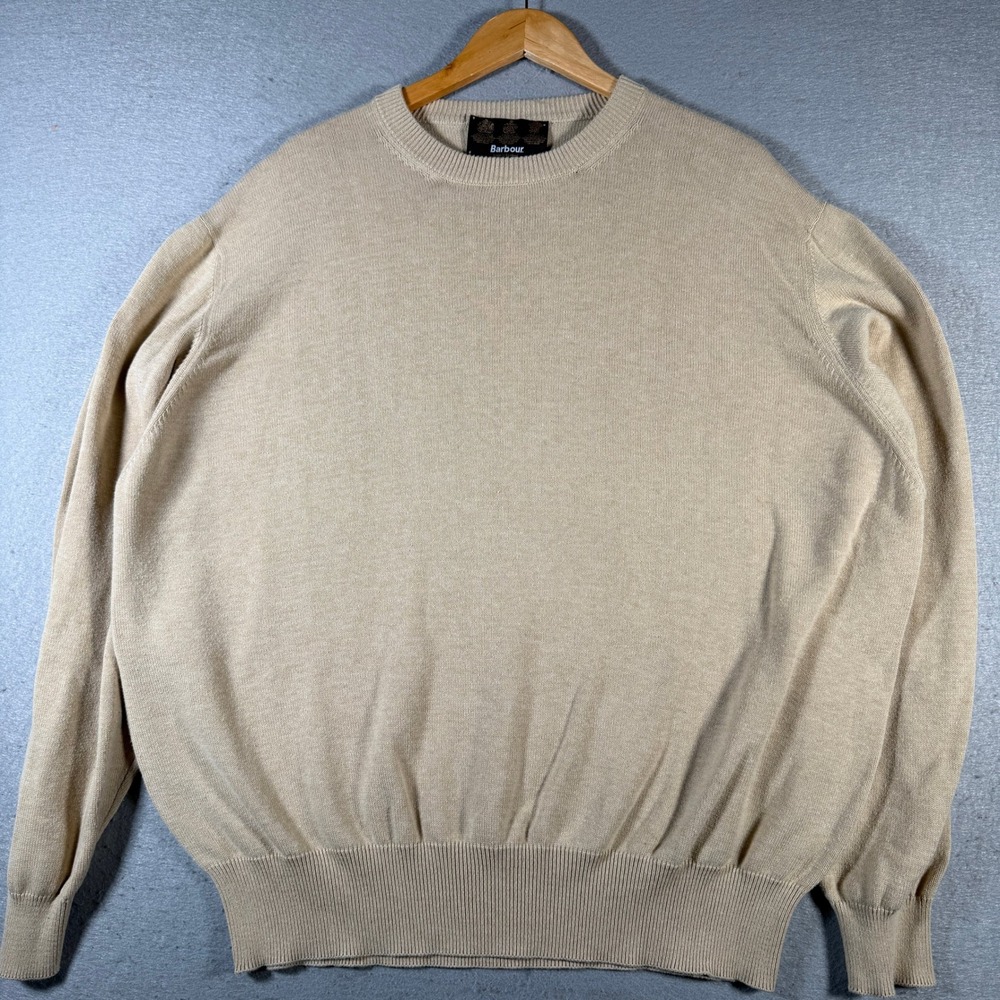 Barbour Sports Cotton Crew Neck Sweater Mens 2XL Beige Made in Scotland